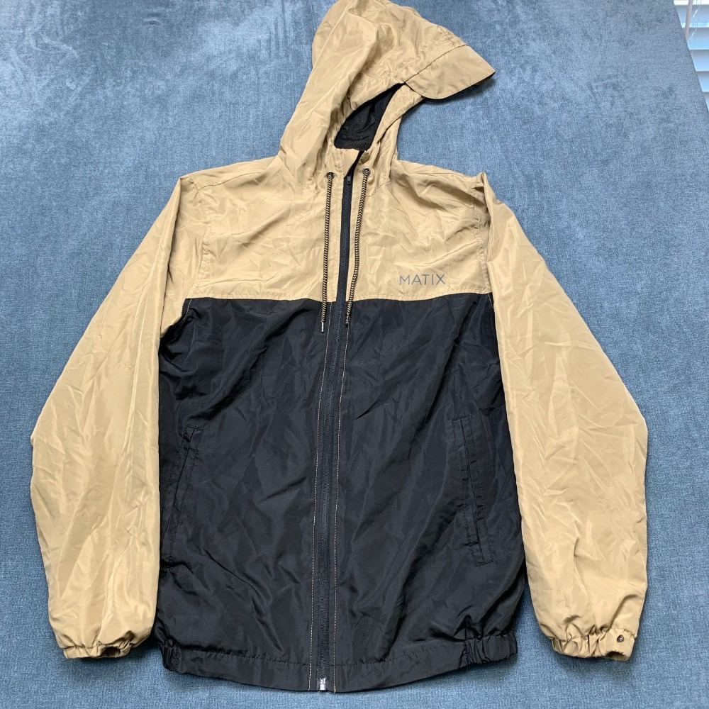 Matix Clothing Windbreaker Jacket Mens Small Beige Black Colorblock Full Zip